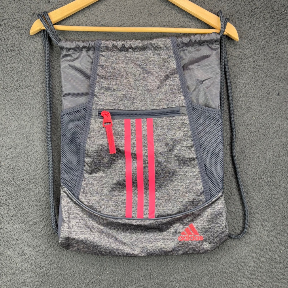 Adidas Drawstring Sackpack Backpack Gray Pink Hea… - image 1